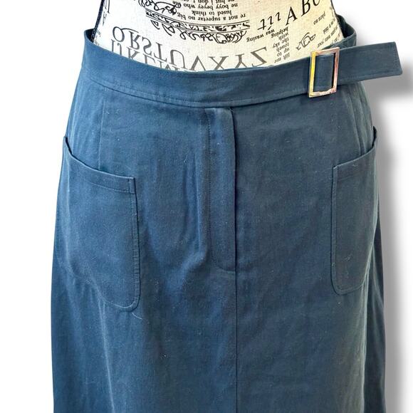 Lafayette 148 Size 14 Blue Front Slit Knee Length Pocket Skirt - 100% Cotton - Picture 3 of 5
